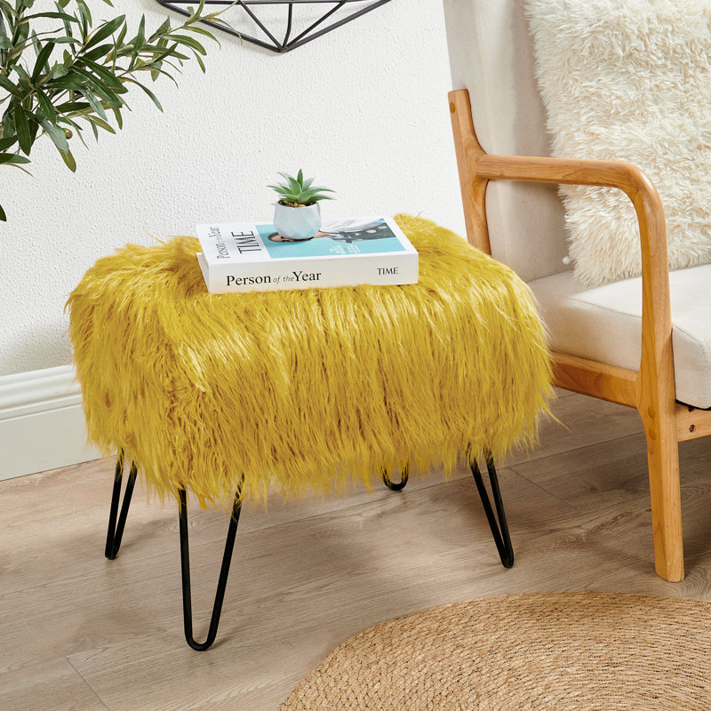 Repose-pieds standard de 19 po de large Keilia, Fausse fourrure citron et cari