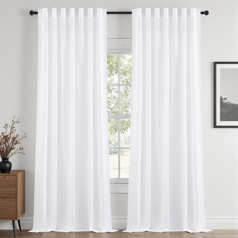 Rideau de fenêtre semi-diaphane en lin texturé Farmhouse, Blanc neige, L 52 po x L 84 po