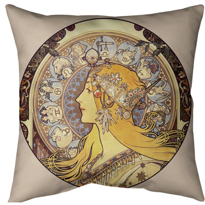 Alphonse Mucha Reversible Throw Pillow
