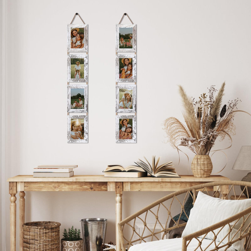 Ensemble de 2 cadres photo muraux noirs 4x6, cadre vertical à 8 ouvertures conçu pour afficher des photos de 10 x 15 cm (4 x 6 pouces) pour la décoration murale