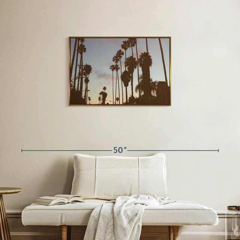 Silhouette des palmiers de Los Angeles, Cadre flottant doré, 31 po x 21 po