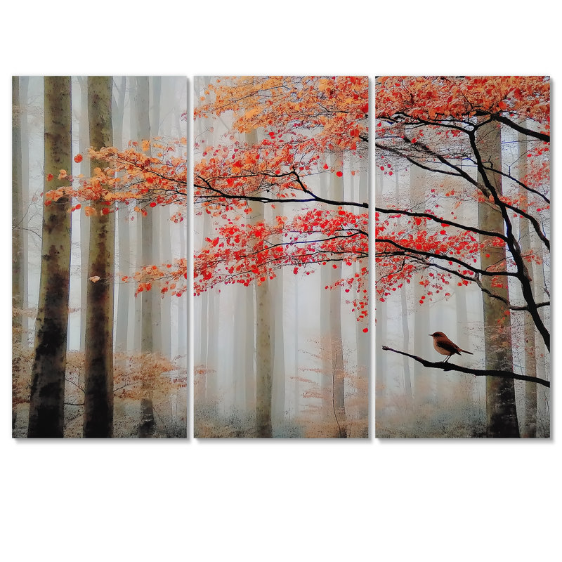 Forêt d'automne matin rosée au Québec - Ensemble de décoration murale forêt, H 40 po x l 60 po, Toile tendue