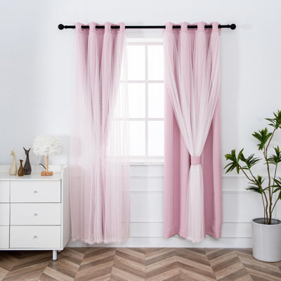 Pale Pink Blackout Curtains With Sheer Overlay - Grommet Top Thermal And Noise Reduction Panels For Bedroom And Living Room Light Blocking And Energy Saving, 52 X 84 Inches, Set Of 2