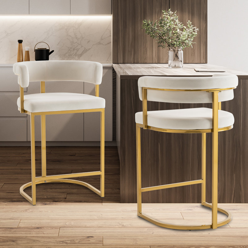 Everly Quinn Modern Velvet Bar Stools - 25.6" Seat Height