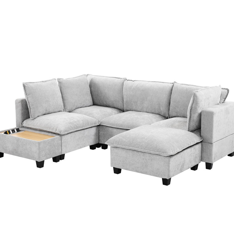 Canapé modulaire en U avec table de chargement mobile et pratique, gris - Élégante option de décoration de café