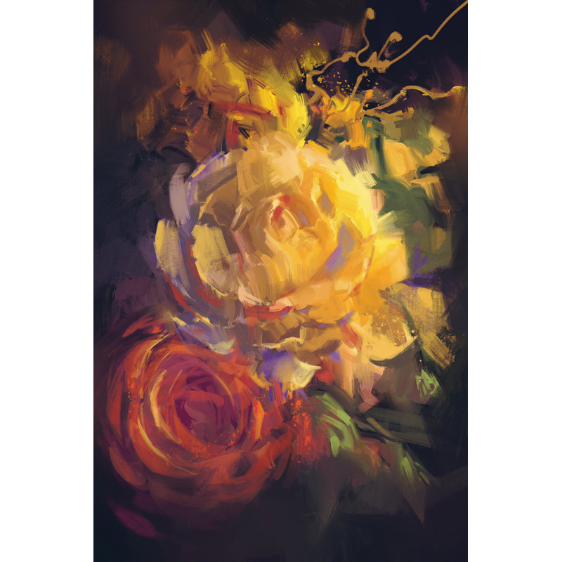 Bouquet de roses colorées - peinture sur toile tendue, H 30 po x l 20 po