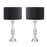 Set Of 2 Brushed Gold Metal Table Lamp With Metal & Crystal Beaded Drum Shade