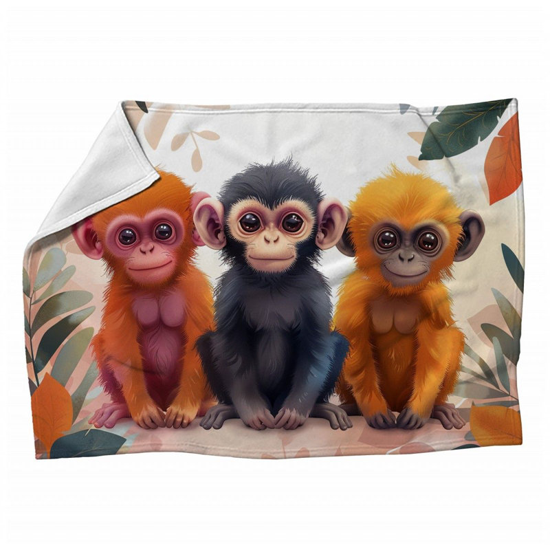 Monkey Trio Animal Machine Printed Throw Blanket, 50" W x 60" L