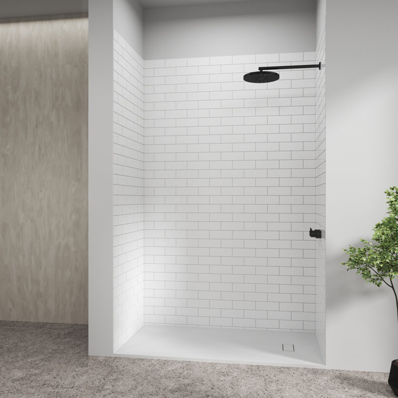 60" W x 32" D Glossy White SMC 3-Piece Bathtub Shower Wall Panel Surround Set, 96" H x 60" W x 32"D