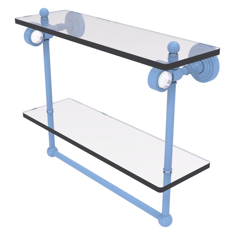 Tablette double en verre avec barre à serviettes Collection Pacific Grove, H 13 po x l 16 po x P 5,125 po, Bleu troll plat