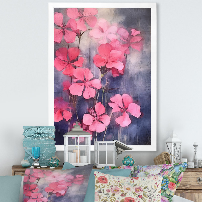 Impression sur toile «Blue and Pink Geranium Minimal Expression I», Cadre simple blanc, H 20 po x l 12 po x P 1 po