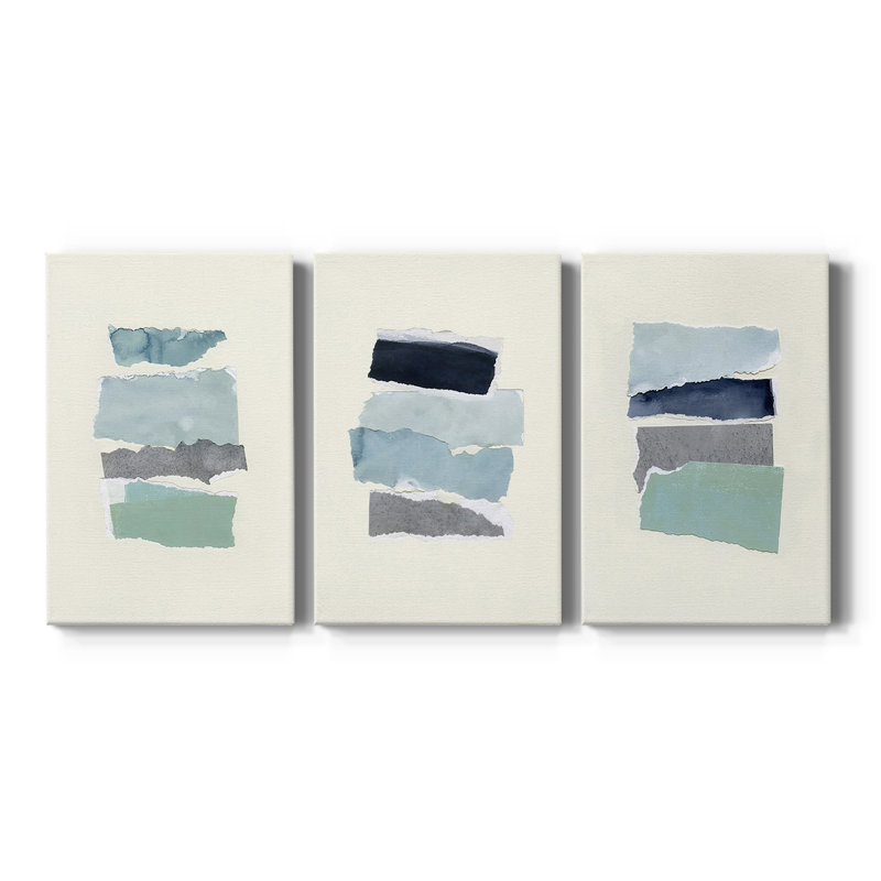 Étude de couleur de bord de mer II - Toile tendue avec châssis sur mesure - 3 pièces, H 12 po x l 24 po