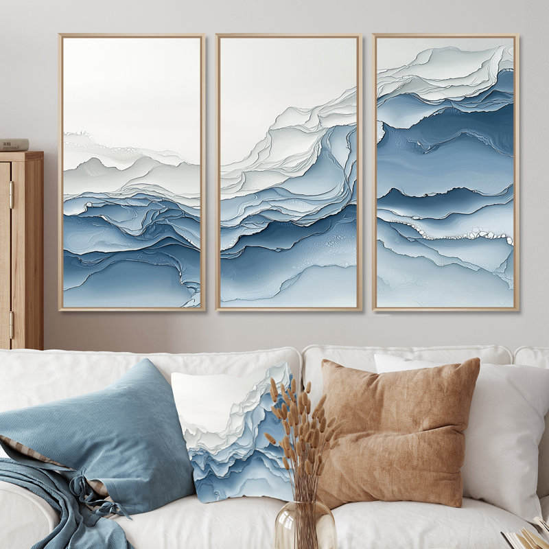 Luminous Aura Marble - ensemble d'art mural abstrait en marbre, Blanc, Reproduction avec cadre flottant, H 40 po x l 60 po