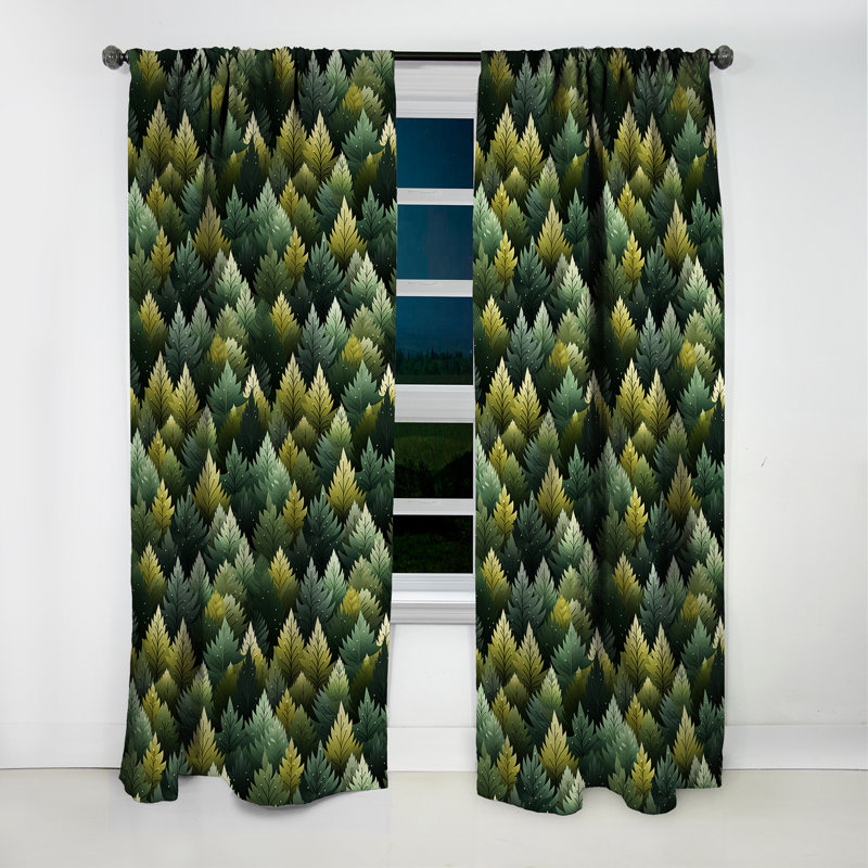 Motif vert forêt - Rideau bohémien - Velours obscurcissant - 1 panneau, L 52 po x L 84 po