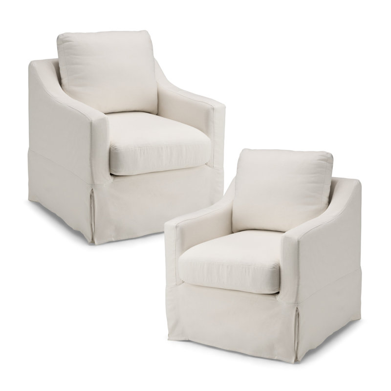 Polyester Swivel Slipcovered Accent Chair (Set of 2), Ivory
