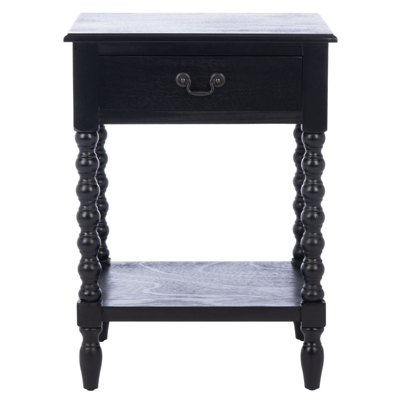 Solid Wood Top End Table with Storage, Black