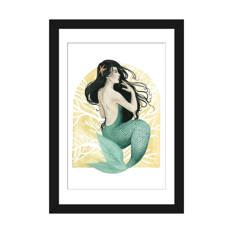 « déco sirène ii », impression sur toile, H 32 po x l 24 po x P 1 po, Papier d'art encadré noir, Blanc