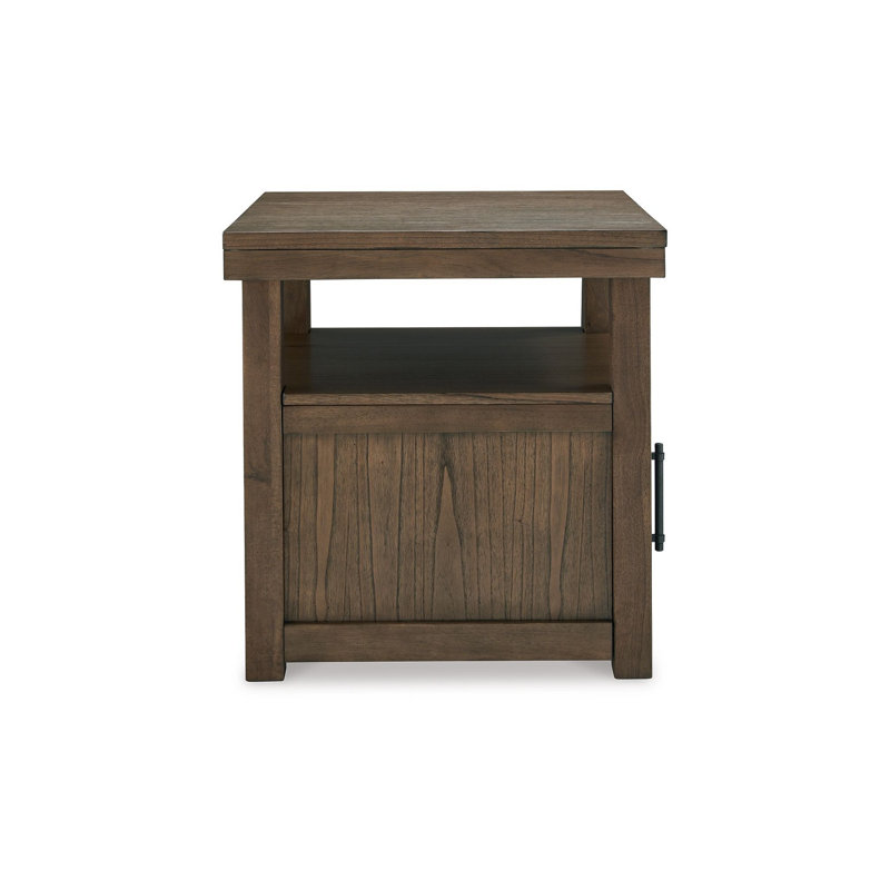 Table de bout latérale Olaf, tablette ouverte et armoire, bois d'acacia brun de 26 pouces