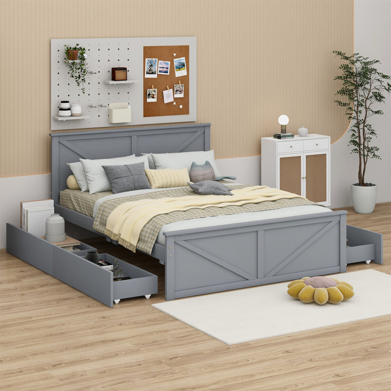 Platform Storage Bed, Queen, Gray