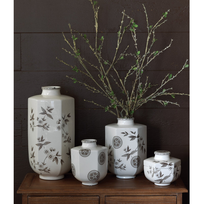 Temba White and Brown Ceramic Porcelain Table Vase