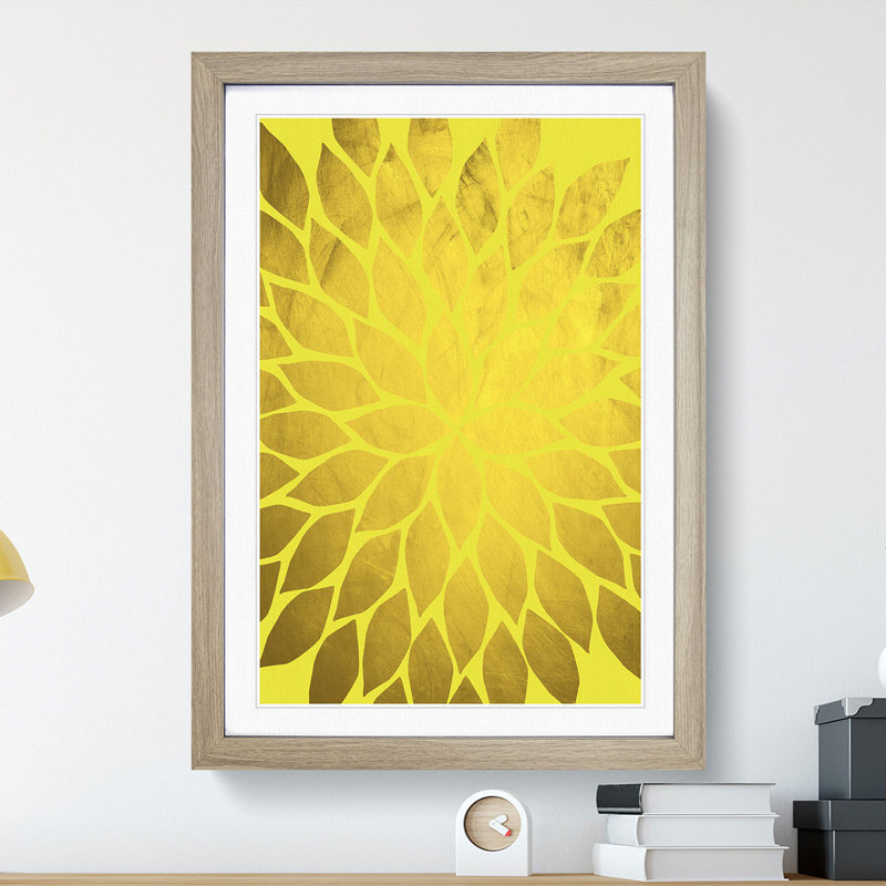 Abstract Leaves No.2 Gold - Picture Frame Graphic Art, 48cm H x 36cm W x 2cm D, Oak