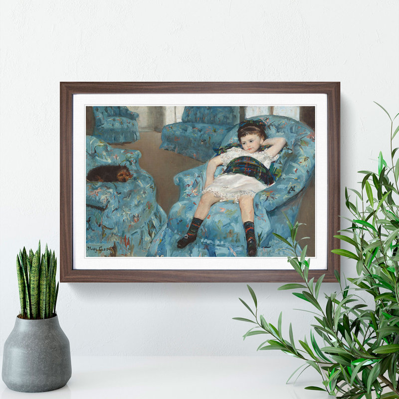 Little Girl in a Blue Armchair by Mary Cassatt - Picture Frame Painting, 48cm H x 65cm W x 2cm D, Walnut Framed