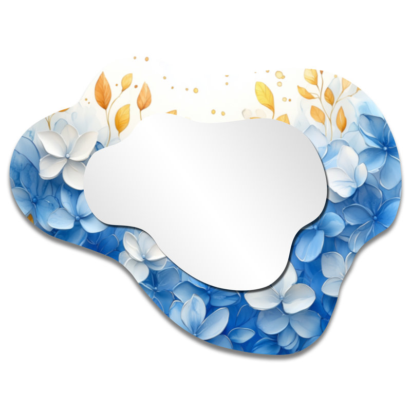Whie On Velvet Blue Poppies Field I - Miroir mural décoratif nuage coquelicots, miroir de coiffeuse traditionnel, imprimé sur métal