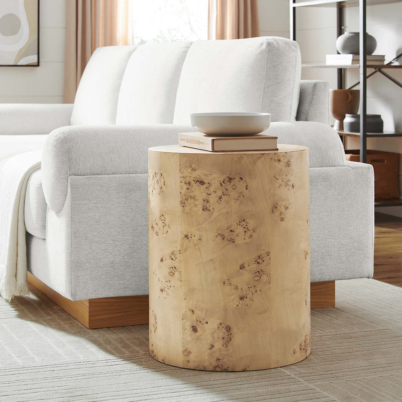 Natural Burl Wood Round Side Table, 16"