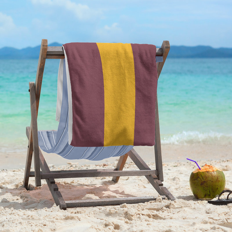 Cotton Blend Beach Towel, Burgundy/Gold