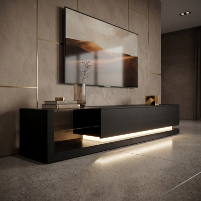 Meuble télé moderne avec bande de lumière DEL tricolore, rangement spacieux et design élégant pour le salon ou l'espace média