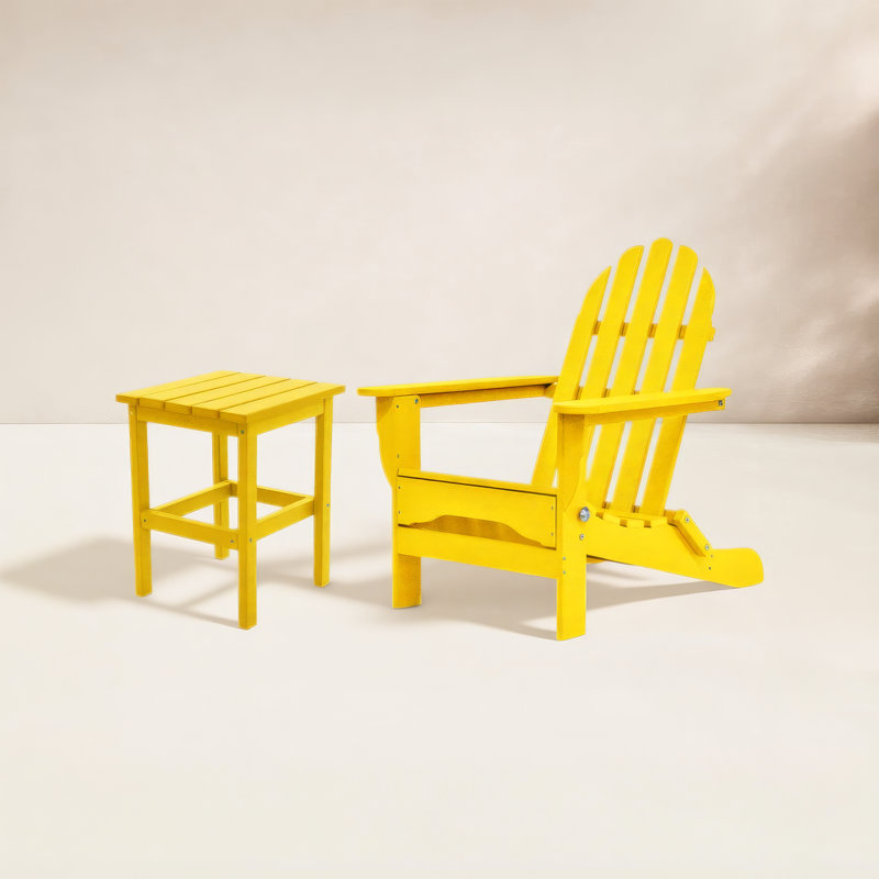 Chaise Adirondack en plastique / résine avec table Leighton, Jaune citron