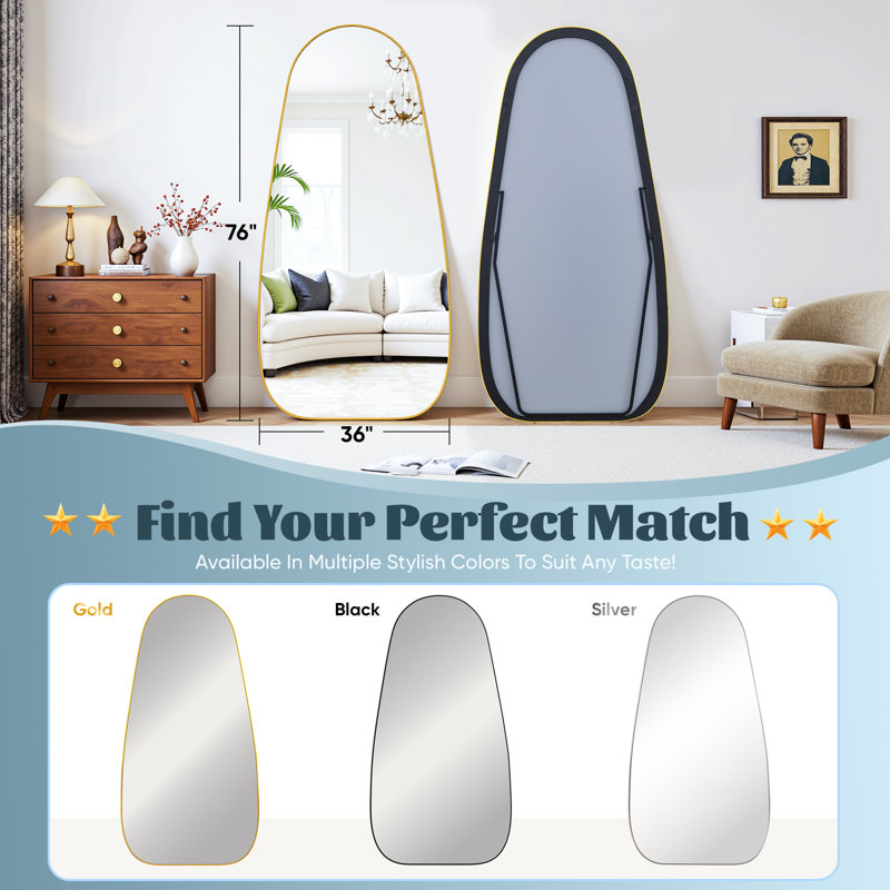 Large Framed Waterdrop Floor Mirror, Gold, 76" x 36"