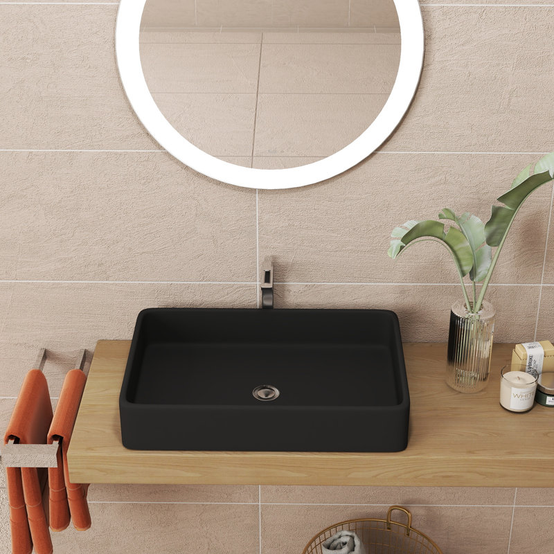 Lavabo de salle de bain vasque rectangulaire en céramique L 24 po x l 16 po, Noir, noir, noir, noir