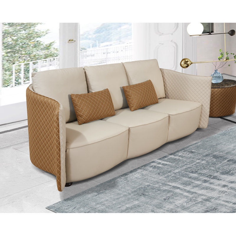 Makassar Sofa, Off White/Orange Genuine Leather