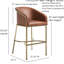 Tabouret de bar moderne de 31 po avec structure en acier doré et similicuir brun tabac, patins réglables, assise confortable pour une utilisation en cuir à long terme, conception, siège en mousse, repose-pieds intégré