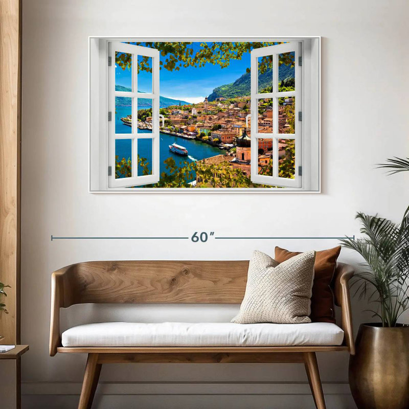 Fenêtre sur Limone Sul Garda, Cadre flottant blanc, 46 po x 31 po