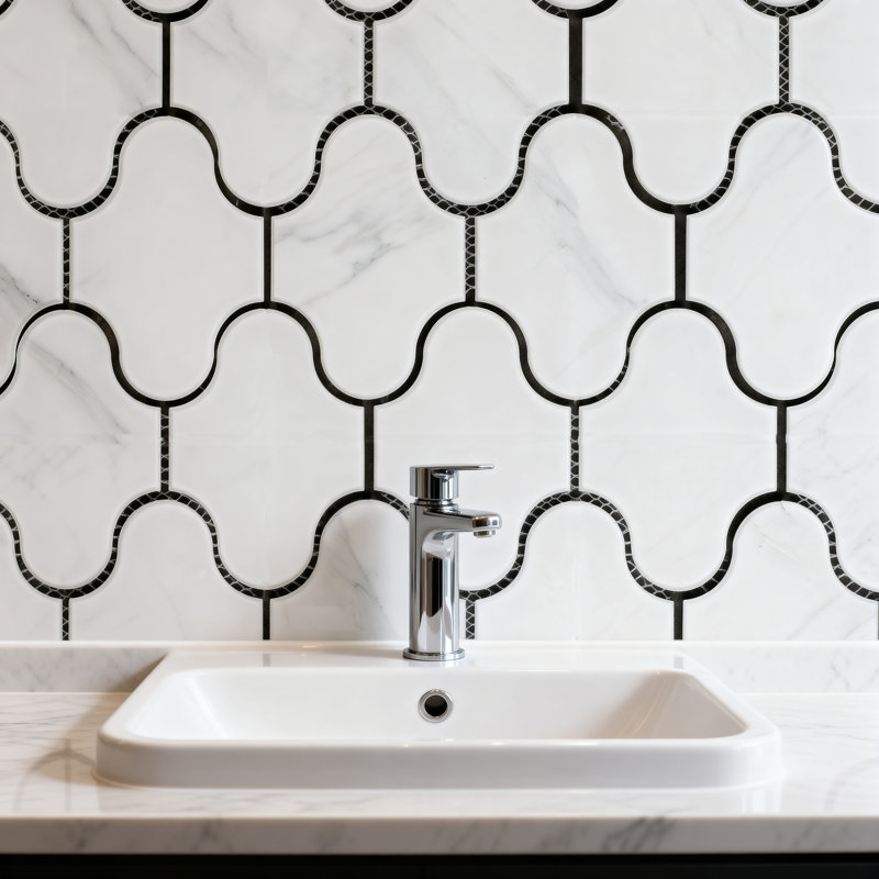Tuscan Design 4" x 5" Glass Novelty Mosaic Wall Tile, Calacatta White/Gray