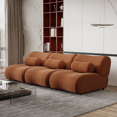 Canapé modulaire contemporain avec revêtement en chenille moelleux - Canapé modulaire à 3 places avec assise profonde et dossier moelleux