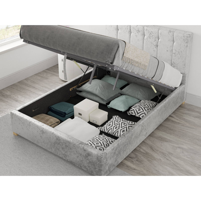 Cecere Upholstered Ottoman Storage Bed, Super King (6'), Silver