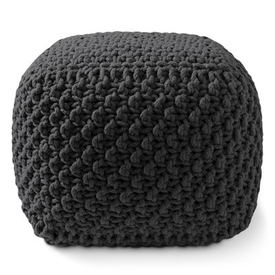 Casafield Square Pouf Ottoman, Cotton Knit Upholstered Footrest - Black