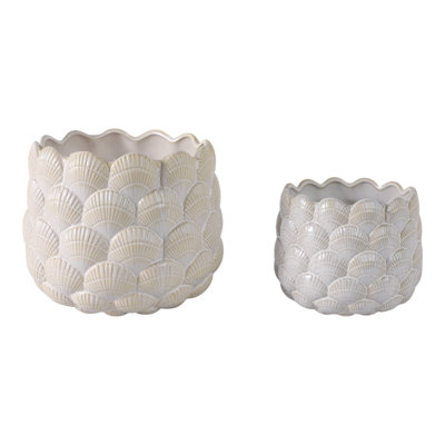 Sagebrook Home Seashell Planters, White, 2-Pieces