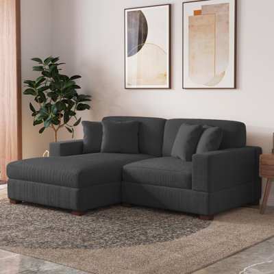 2 - Piece Upholstered Gray Corduroy Modular Sectional Sofa with Pillow Back and Solid Wood Legs