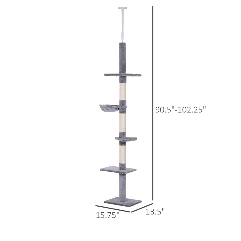 Arbre à chat à hauteur réglable du sol au plafond, H 102,25 po x l 15,75 po x P 13,5 po
