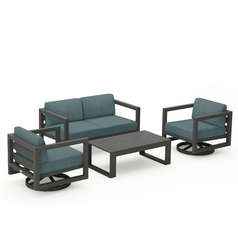 Avion 4 Piece Loveseat Set With Swivel, Cast Silver Sunbrella®, Slate
