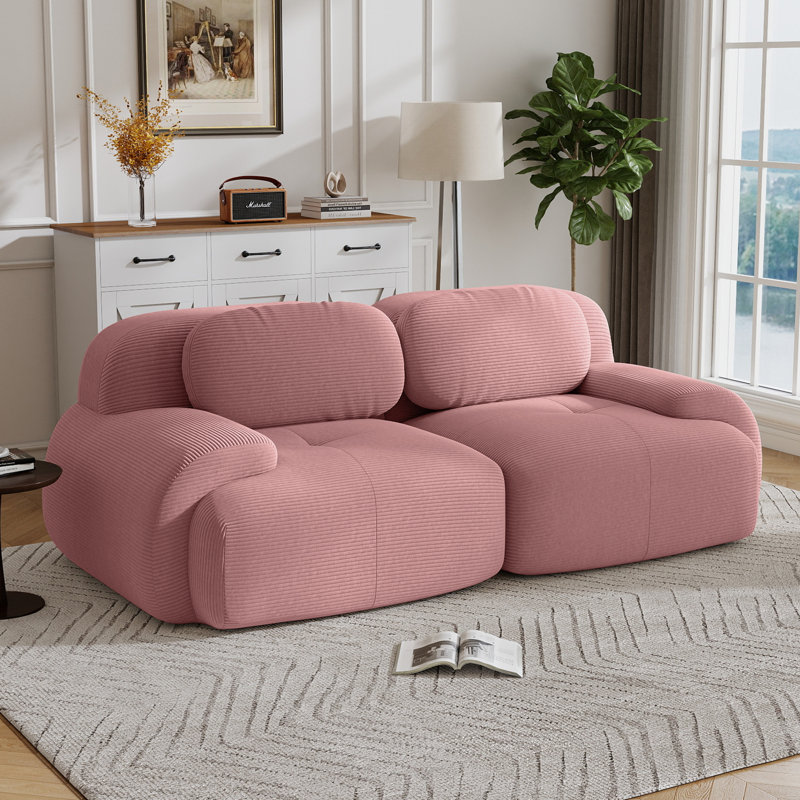 Compression Sofa, Loveseat, Corduroy Fabric Sofa, For  living rooms bedrooms Audiovisual Room, Pink