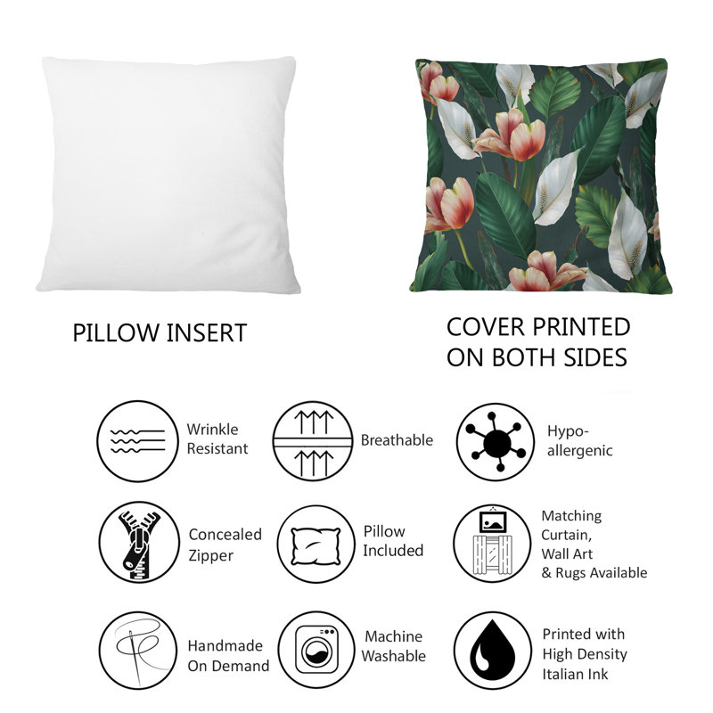 Coussin 12 "x 20" à motif de tulipes roses et blanches avec des feuilles vert vif II