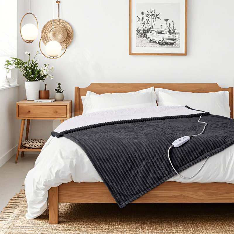 Jeté chauffant en molleton électrique HBT, Gris, L 60 po x l 50 po