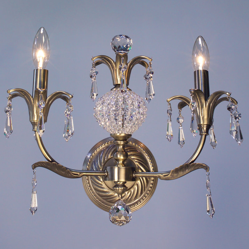 Lampe murale bougie 2 lumières Sharon, Crystalique-Plus, Laiton antique