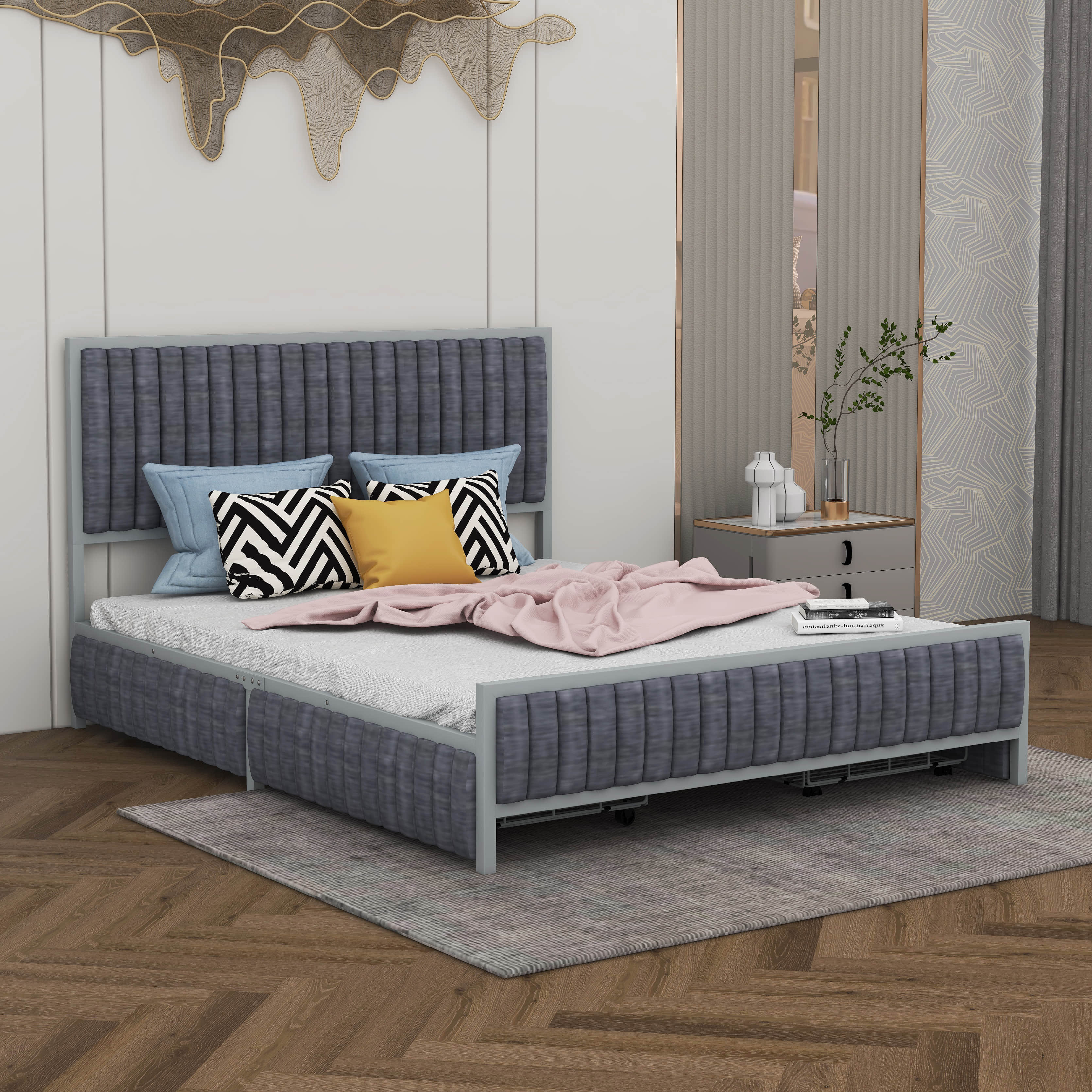 Latitude Run® Full Size Metal Frame Upholstered Bed With 4 Drawers ...