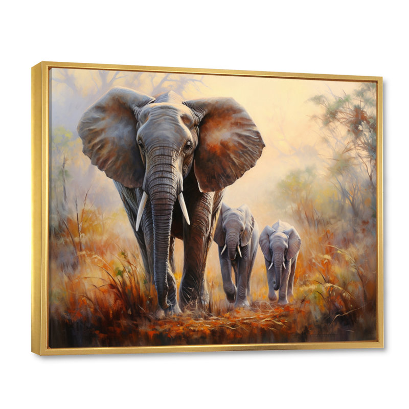 Éléphant, reproduction d'art sur toile, éléphant, Cadre flottant doré, H 34 po x l 44 po x P 1,5 po